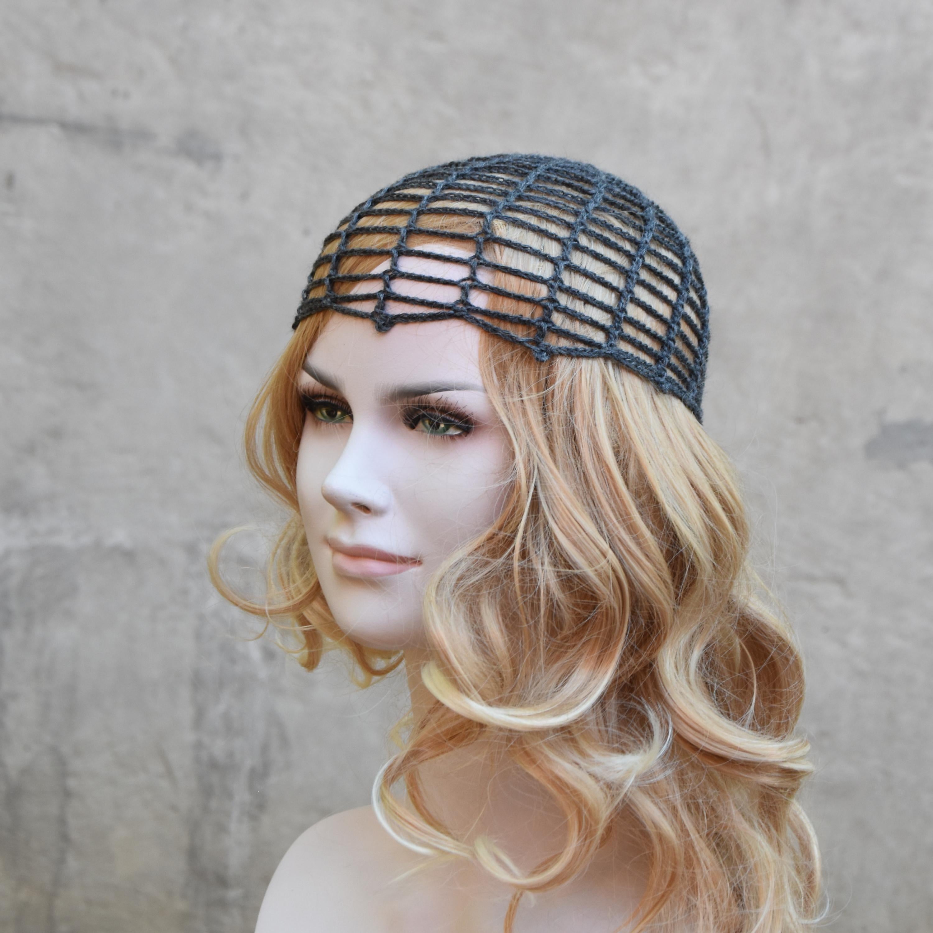 Gossamer crochet spiderweb hat