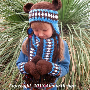 Fringe Bobble Brown & Blue Scarf