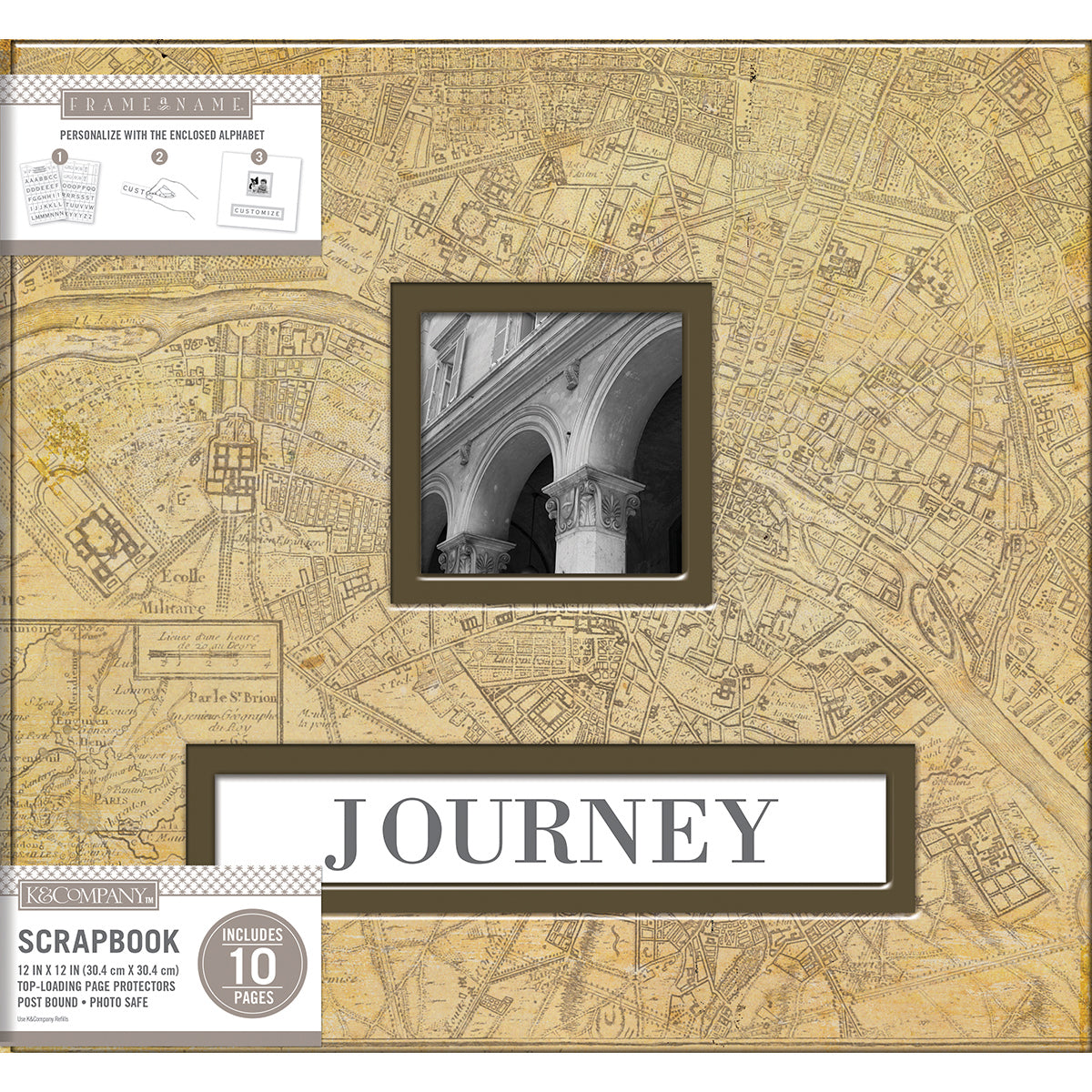 K&Company Frame-A-Name Post Bound Album 12"X12" - Vintage Map
