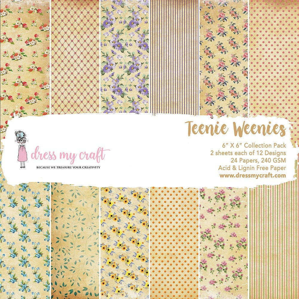 Dress My Crafts Single-Sided Paper Pad 6"X6" 24/Pkg - Teenie Weeie, 12 Designs/2 Each