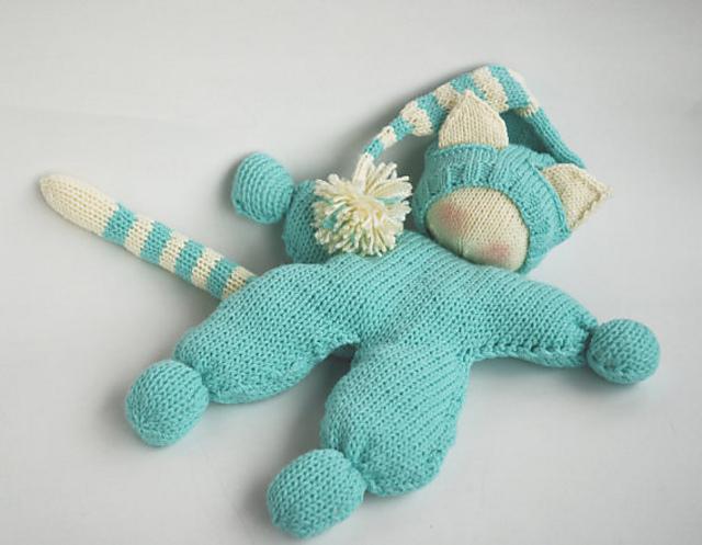 Waldorf knitted Cat doll for small babies