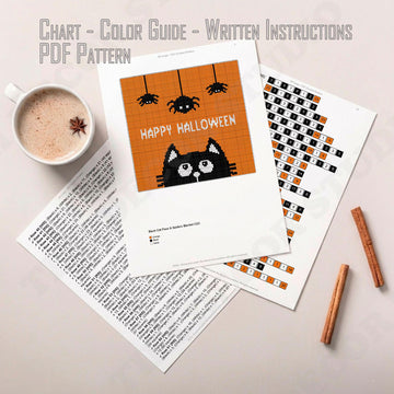 Happy Halloween Orange Blanket Black Cat Face & Spiders Throw C2C CROCHET PATTERN