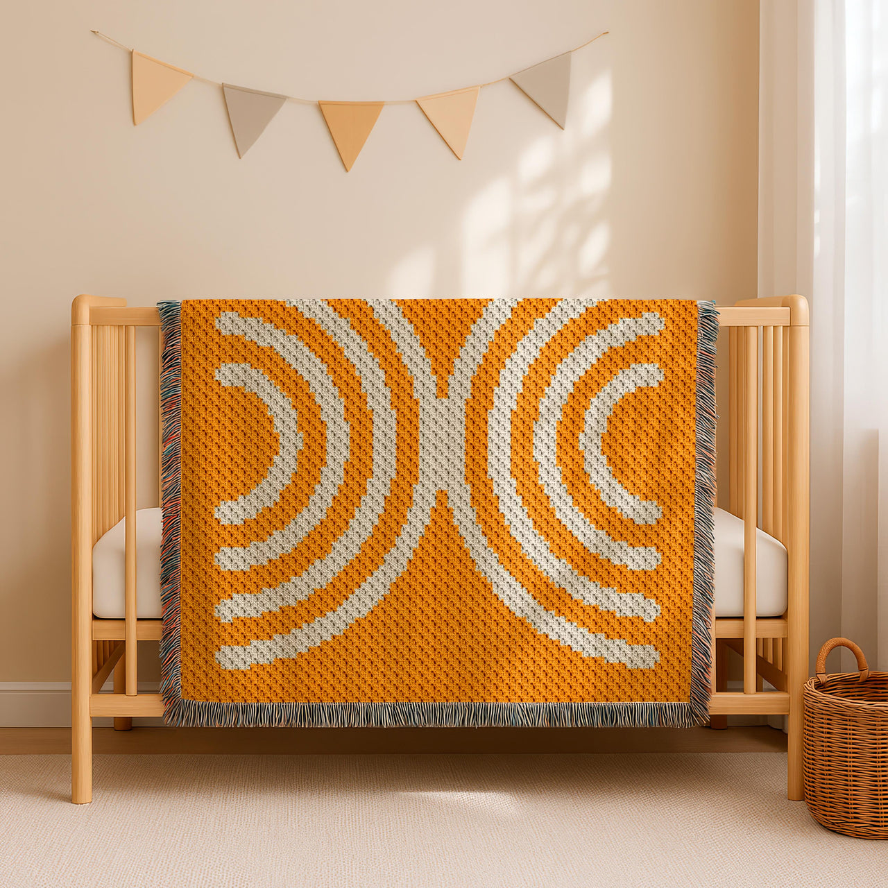 Beginner Retro Orange Blanket Botanical 70's Home Decor C2C Crochet PATTERN