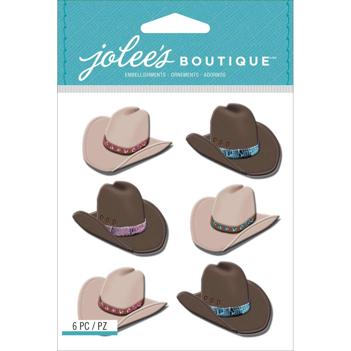 Jolee's Cabochon Dimensional Repeat Stickers - Cowboy Hats