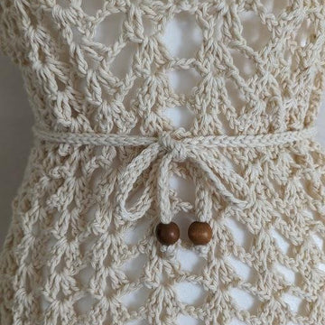 Light Beige Crochet Mesh Dress-Beach Cover-Up