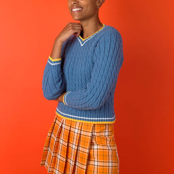 Collegiate Cable Sweater - Free Knitting Pattern For Women in Paintbox Yarns Baby DK
