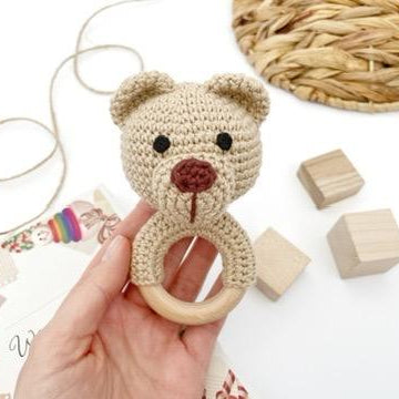 Crochet bear pattern baby rattle toy Amigurumi teething ring