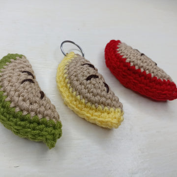 Apple Slice Amigurumi Keychain