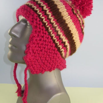 Superchunky Stripe Peruvian Bobble Trapper Hat