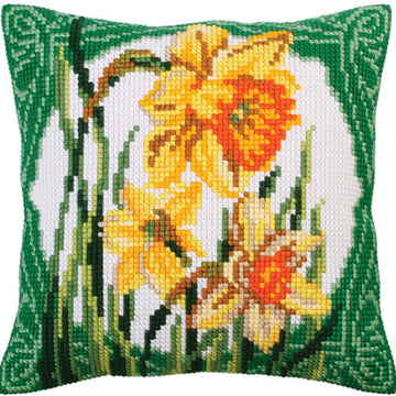 Collection D'Art Daffodils & Narcissus Cross Stitch Cushion Kit - 40cm x 40cm