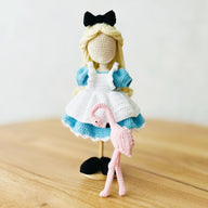 Crochet doll clothes, amigurumi doll outfit, crochet flamingo, Alice in Wonderland, Alice outfit