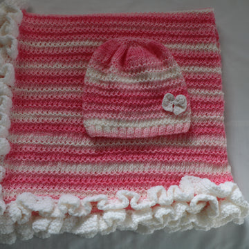 Strawberry Set. Baby Hat Blanket with Ruffle.