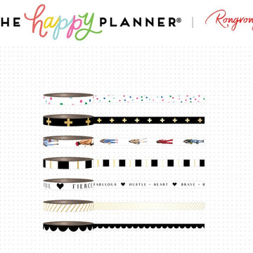 The Happy Planner X Rongrong Skinny Washi Tape 7/Pkg - Black & White