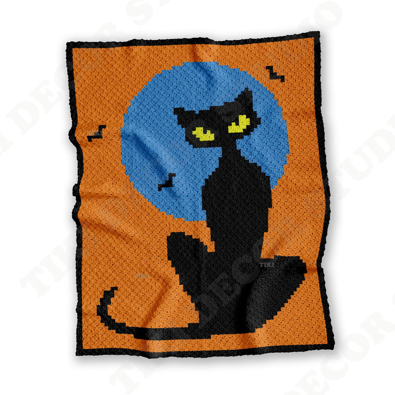 Home Decor Spooky Throw Halloween Black Cat Orange Blanket C2C Crochet Pattern