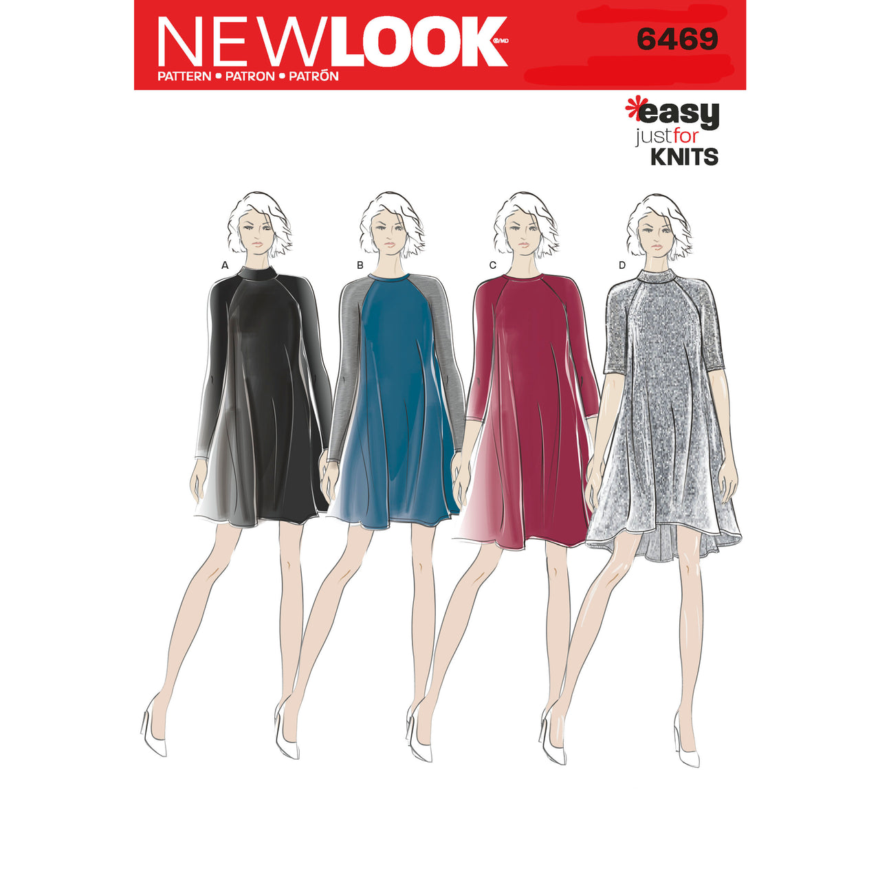 New Look 6469 Misses' Easy Knit Dress with Length and Sleeve Variations 6469 - Paper Pattern, Size A (8-10-12-14-16-18-20)