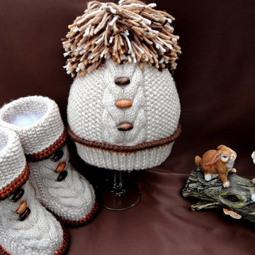 Knitting Baby Boy Baby Girl Boots Pom Pom Beanie PATTERN