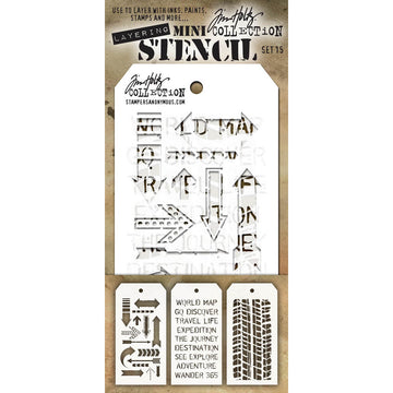 Stampers Anonymous Tim Holtz Mini Layered Stencil Set 3/Pkg - Set #15