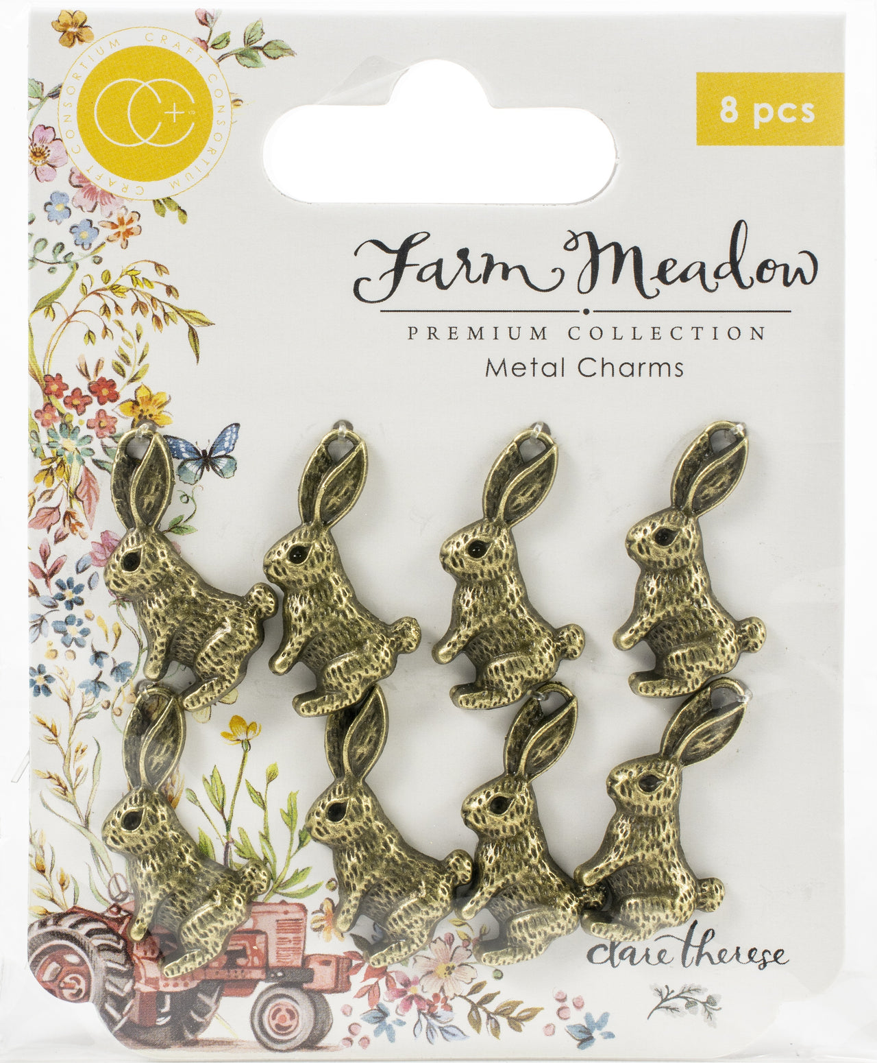 Craft Consortium Farm Meadow Metal Charms 8/Pkg - Rabbits By Clare Therese Gray