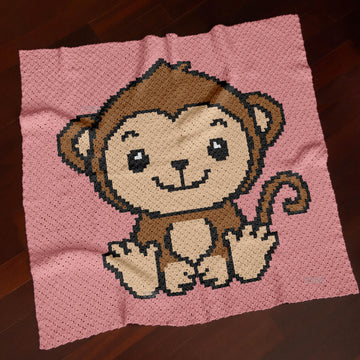 C2C Cute Monkey Blanket Mauve Baby Throw Graphgan Crochet PATTERN