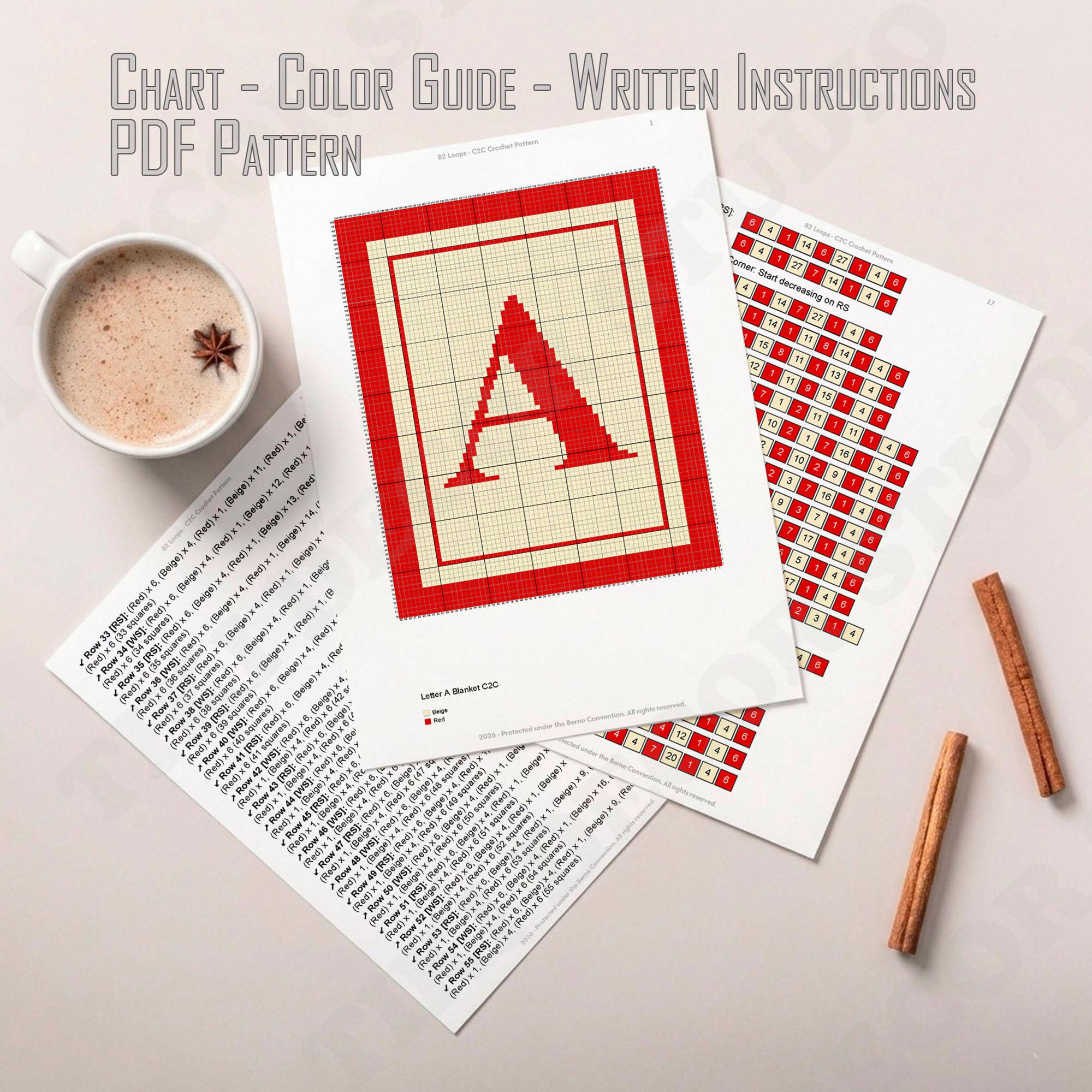 Letter A Blanket Corner-to-Corner (C2C) Crochet Pattern