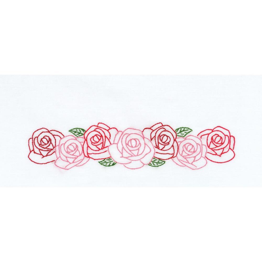 Jack Dempsey Stamped Pillowcases W White Perle Edge 2Pkg - Rose Garden