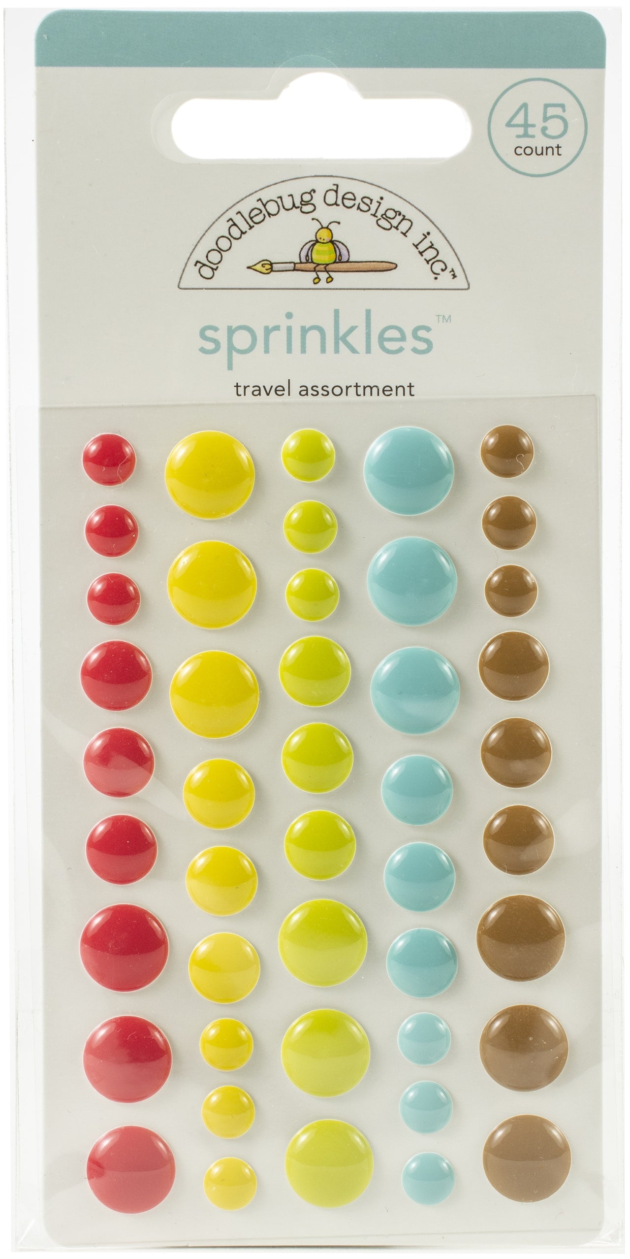 Doodlebug Sprinkles Adhesive Enamel Dots 45/Pkg - Travel Assortment
