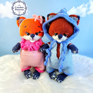 Crochet Fox Doll Amigurumi Pattern PDF, Woodland Fox Couple, Dress Up Doll, Crochet Toy Clothes, Kawaii Fox Plush