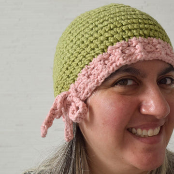 Drawstring Beanie with Yarrow Flower