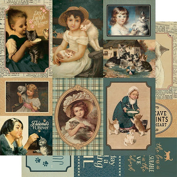 Authentique Paper Purebred Double-Sided Cardstock 12"X12" 18/Pkg - #7 Cat Vintage Cut-Aparts