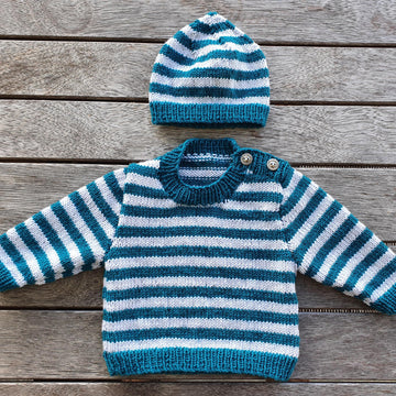 Jupiter - Babies 4ply shoulder buttoning jumper and beanie
