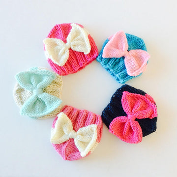 Big Bow and Color Block Knit Hats