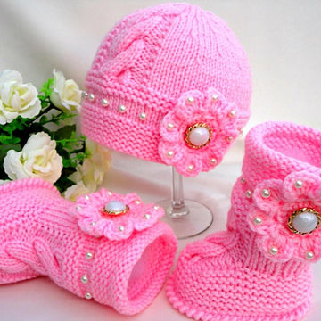 Pattern Knitting Baby Set Babies Newborn Shoes and Hat