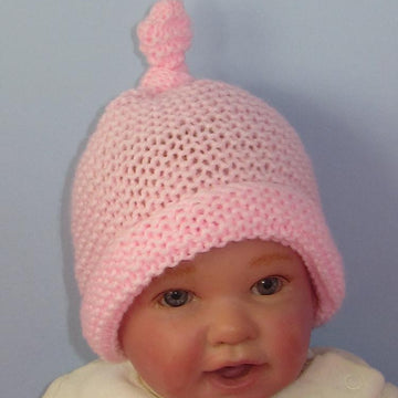 Baby Simple Garter StitchTopknot Beanie Hat