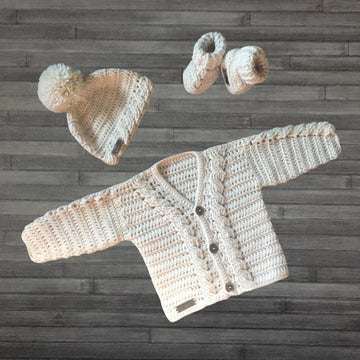 Cooper Baby Cardigan Hat and Booties Set