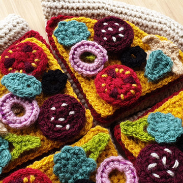 Pizza Set Tomato Sauce Cheese Slice Salami Broccoli Mushroom Olive Onion Crochet Amigurumi Food Stand Play Montessori