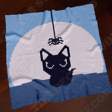 Black Cat & Spider Blanket Halloween Throw C2C CROCHET PATTERN Baby Kitten Afghan