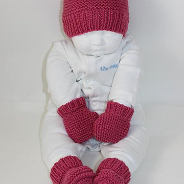 New Baby Booties Beanie and Mittens Set