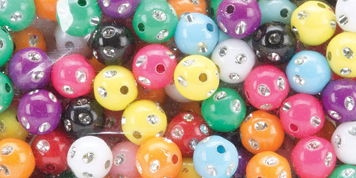 Cousin Fun Pack Acrylic Round Beads 1.1oz - Assorted W/Rhinestones