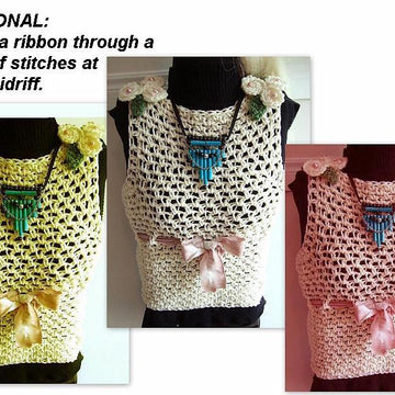 566 Crochet Tank Top, Hat, Flower, Moss Stitch