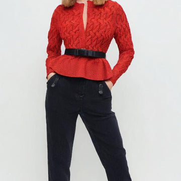 Cable Knit Peplum Cardigan – Elegant Women's Sweater