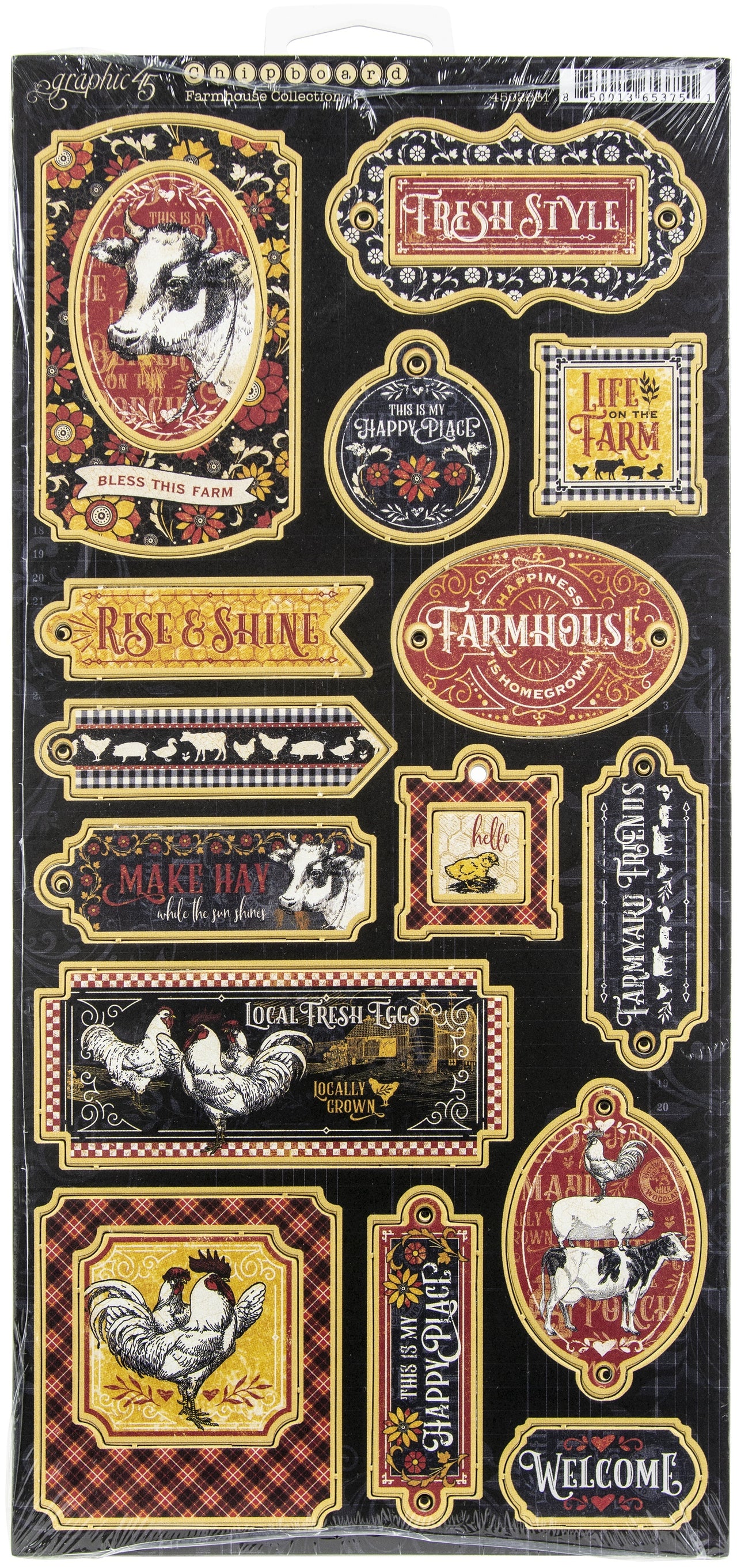 Graphic 45 Farmhouse Chipboard Die-Cuts 6"X12" Sheet - 621803