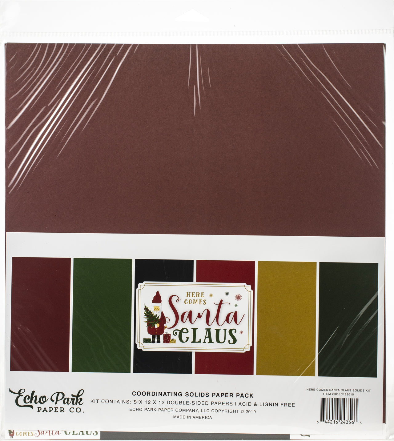 Echo Park Paper Echo Park Double-Sided Solid Cardstock 12"X12" 6/Pkg - Here Comes Santa Claus, 6 Colors
