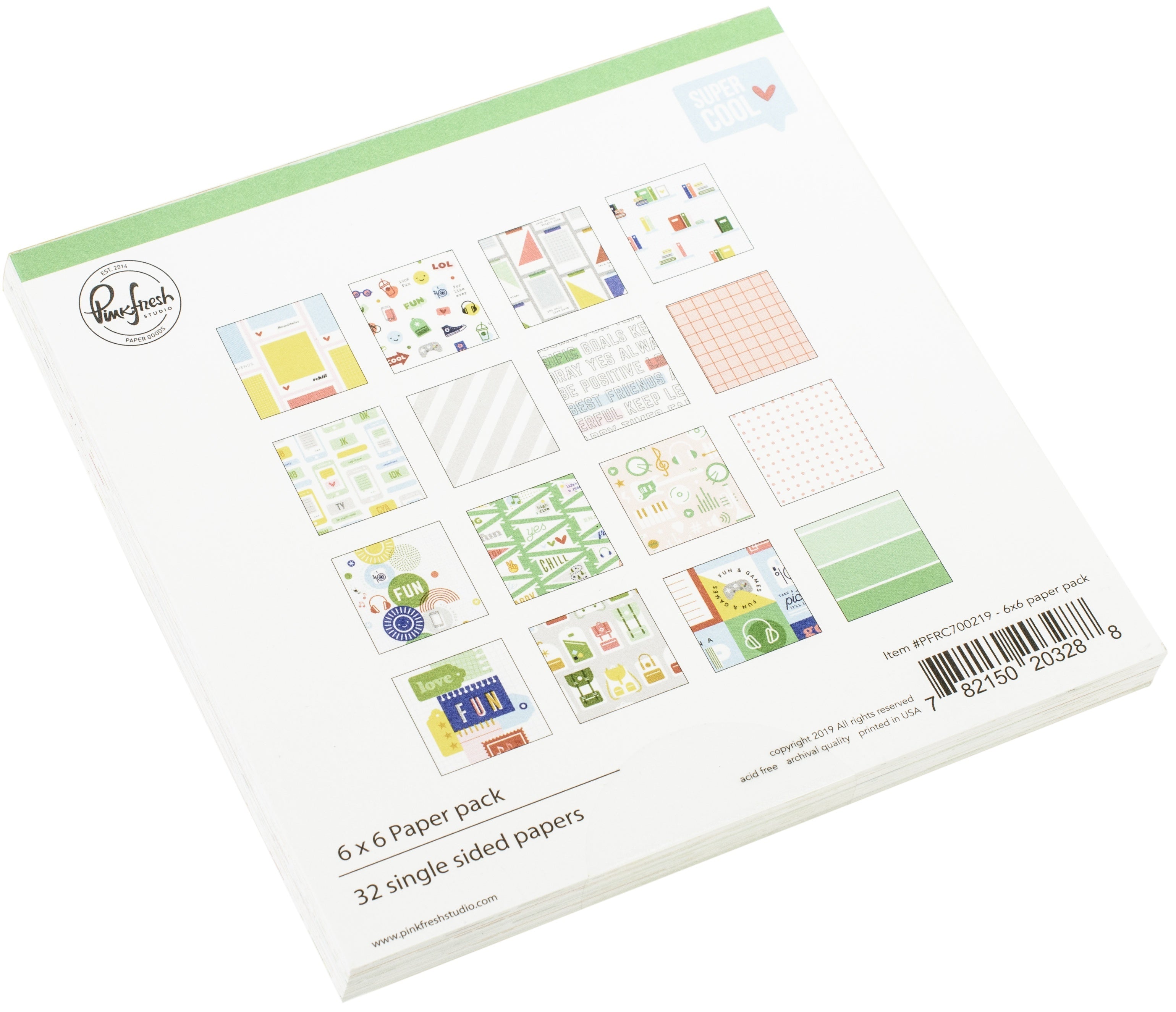 Pinkfresh Studio Single-Sided Paper Pack 6"X6" 32/Pkg - Super Cool, 16 Designs/2 Each