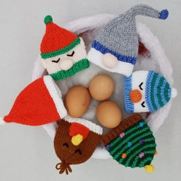 Christmas Egg Cosy/Bauble Knitting Pattern Snowman Robin Gone