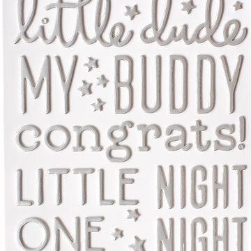 American Crafts Night Night Baby Boy Thickers Stickers 5.5"X11" 158/Pkg - Words & Numbers/Silver Foiled Foam