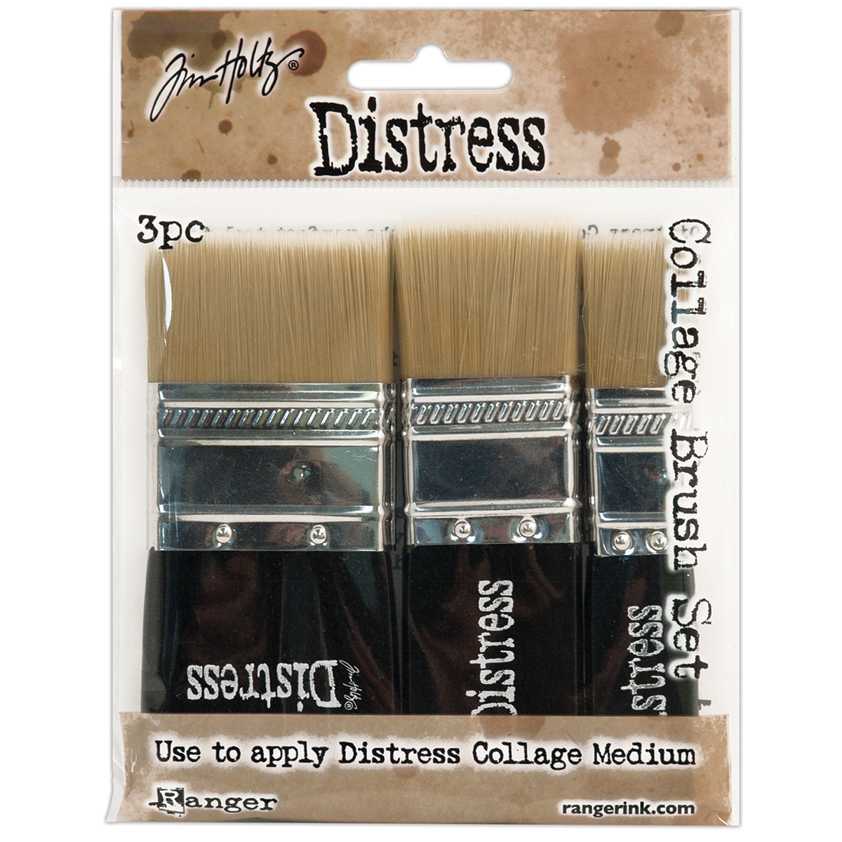 Ranger Tim Holtz Distress Collage Brush Assortment - 1 Each Of 3/4", 1-1/4" & 1-3/4"