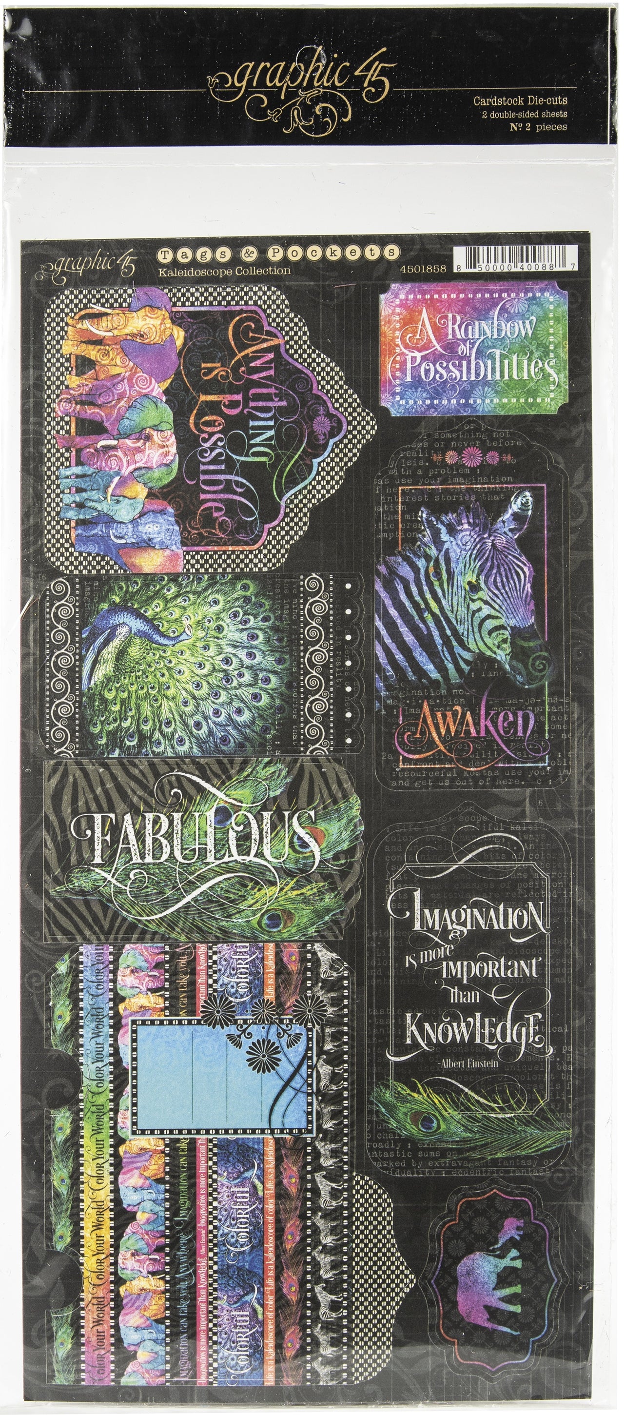 Graphic 45 Kaleidoscope Cardstock Die-Cuts 6"X12" Sheets 2/Pkg - Tags & Pockets