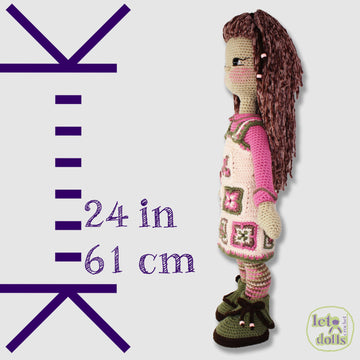 24 inch crochet doll pattern PDF, XL amigurumi doll, Pippa