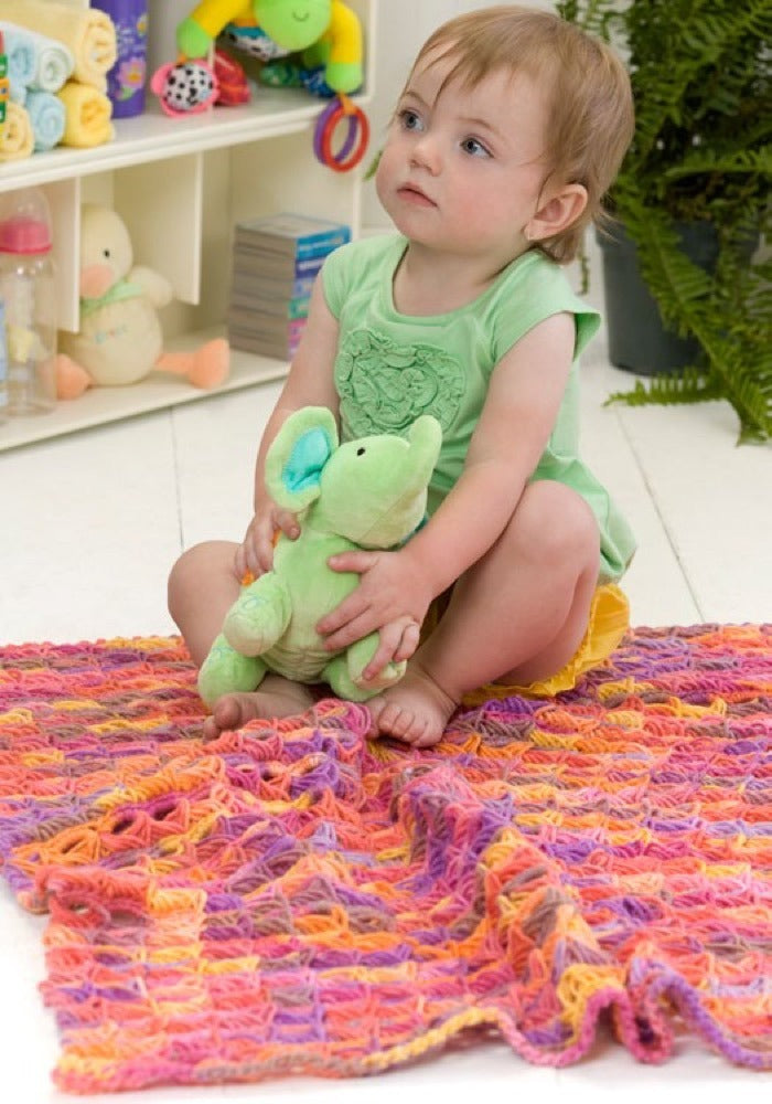 Broomstick Lace Baby Blanket in Red Heart Super Saver Economy Prints - LW2190