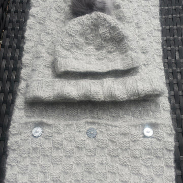 Hat and cocoon set in basket weave, with scarf